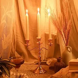VOIDROP-Three Arm Candelabra Tall -Glossy Taper Candle Holders, Candle Stands, Candlesticks for Home Decor, Wedding, Party, DinningTable Centerpiece,Thick Candles Design Home Decoration Festival: GOLD-image-5