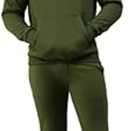 sporto Men Ultra Fleece Hooded Sweatshirt and Jogger Coord Set | With Kangaroo Pocket | Olive-picture-15