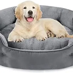 PetLux Velvet Pet Smile Dog Bed Washable Cat Beds For Indoor Cats And Puppy, Grey Dog Bed Sofa For Dogs, Gift For Dogs And Cats, Round Bed(Small, Grey)-picture-13