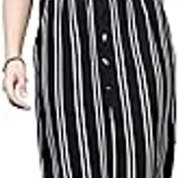 being naughty 100% Polyester Casual Summer Fit and Flare Short Sleeves Knee Length V-Neck Candy Stripes Black Striped Print Dress-picture-34