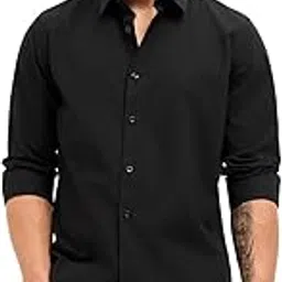the bear house Men's Black Slim Fit Solid Cotton Woven Casual Shirt-picture-37