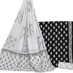 hastkala Women's Black & White Cotton Hand Block Printed Desgin Unstiched Dress Material With Cotton Dupatta Salwar Suit Set-picture-37