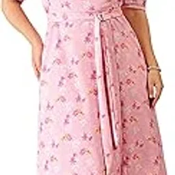 miss chase a+ Women's V-Neck Puff Sleeve Floral Wrap Midi Dress-picture-35