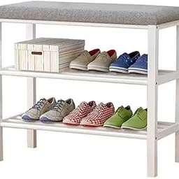 Indian Decor 45910 Shoe Racks Metal Shoe Bench with Sponge Seat 3-4 Pairs Shoe Storage Rack Modern Minimalist Small Stools,2 Tiers,60×30×50cm Hallway Shoe Storage (Color : Gray) Made in India!-image-6