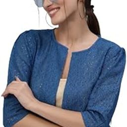 style quotient Women Blue Self Design Floral lace Regular Open Front Shrug-picture-10