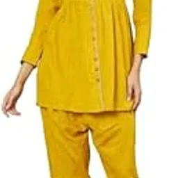 aaheli Women's Yellow Embroidered Co-Ord Set | Co-ord Set With Pant And Top-picture-12