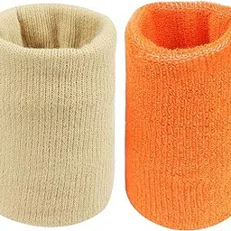 Neska Moda Unisex Beige and Orange Pack of 2 Cotton Wrist Band-picture-39