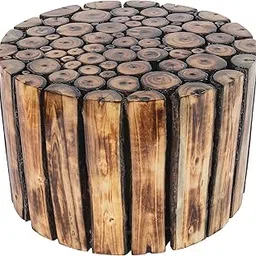 Mywoodkart Round Small Wooden Stool For Cafe Outdoor Furniture Picnic Garden Living Room Bedroom Kitchen Home Décor Foot Stool For Speaker Plants Statue Pre-Assembled- 8 Inches-Brown-image-89