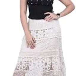 Lalaji Garments Crosia Straight Fit Skirt Women's White Lace Maxi Dress Perfect for Girls-picture-27