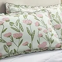 BLUEDOT Home Decorative Cotton Printed Frill Bed Pillow Covers||Set of 2||Zipper Closure||Cotton Pillow Cover-Cream-F1-image-50