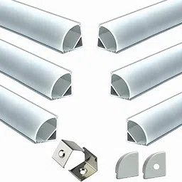 Abaj Lighting (16x16mm) Aluminium Round LED Strip Lights 1Meter Aluminium Round Profile LED Corner Channel Profile with Diffused, End Caps and Mounting Clips Without LED Straight Linear-Pack of 6-picture-14