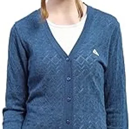 monte carlo Womens Self Design V Neck Wool Blend Cardigan Blue-picture-26