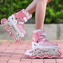 Optimus® Power Smart Ace Adjustable Inline Roller Skates Pink with Aluminium Chasis - All PU Wheel Front Wheel with LED Lights - Large Size (39-42) for Age 12 Yrs & Above (Length 24 to 26.5 cm)-image-38