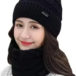 Winter Woolen Beanie Cap Hat Neck Warmer Scarf Set for Men Women Soft Knitted Fleece Lined Double-Layered Warm Skull Monkey Hats for Boys & Girls-image-64