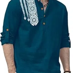 Folgen Men's Printed Cotton Blend Full Sleeve Straight Kurta Regular Fit Short Kurta Shirt for Men-image-91