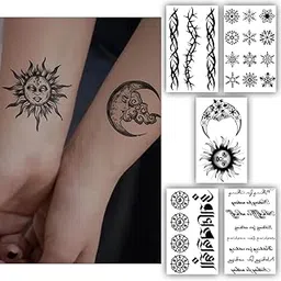 ASM Temporary Tattoo Stickers Set, Tribal Designs, Arm Bands, Sun and Moon Motifs, Snowflake Patterns, 5 Sheets, Size 10.5 * 6 CM-image-9