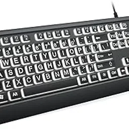 DHKBL Full Size Keyboard with White Illuminated LED, Large Print Keys, Quiet USB Wired, Windows Compatible, Black-picture-31
