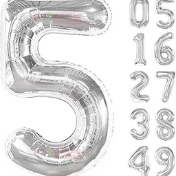 Propsicle 16 inch Birthday Foil 5 Number Helium Balloon Party Decoration Silver Pack of 1 | 5 Year No. Balloons Birthday/Anniversary | Five Number-picture-11