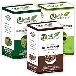 MR Ayurveda 100% Pure Reetha Powder, Bhringraj Powder & Amla Powder for Hair - Set of 3 (100 Grams Each)-image-67