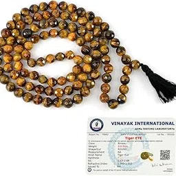 Natural Tiger Eye Certified Mala Crystal Stone Faceted Diamond Cut 108 Beads 8 mm Jap Mala for Reiki Healing Crystal Stone (Color : Golden & Brown)-image-53