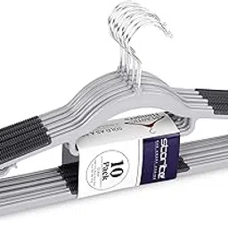 Storite 10 Pcs Plastic Clothes Hangers Space Saving Dry & Wet Hangers with Non-Slip Pads Heavy Duty Coat, Suit, Underwear, Pants, Shirts - Grey-picture-16