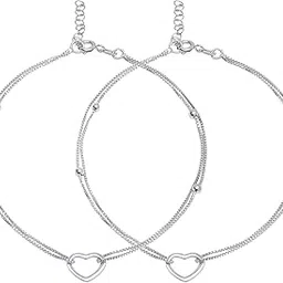 zavya 925 Sterling Silver Modest Heart Rhodium Plating Chain Anklet (Pair) | Gift for Women & Girls | With Certificate of Authenticity & 925 Stamp|Mother's Day-picture-51