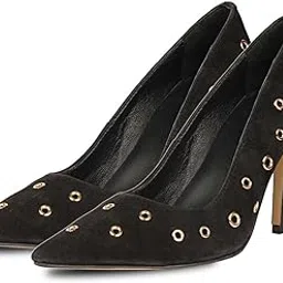 Womens Black Suede Leather Pumps-image-58