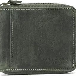 Genuine Leather RFID Protected & Zip Around Wallet for Men, Solid Zipper Flip Leather Wallets (Olive)-image-6
