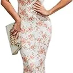mikuchiku Women's Floral Print Maxi Dress | Sleeveless Tie Shoulder, Ruched Bust, Fishtail Hem | Elegant Long Summer Dress for Evening, Party, Prom, Wedding-picture-17