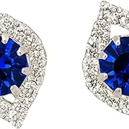 shankhraj mall Crystal Stud Earrings with Red Stone and Clear Rhinestone Halo, Silver-Toned-picture-31