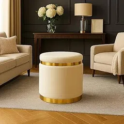 EXEQUY Wooden Small Ottoman Footrest Stool, Sofa Side Stool, Velvet Luxurious Sitting Stool with Footrest for Living Room and Bedroom Rest Your feet After Your Busy Day. (Cream)-picture-17