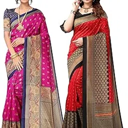 siril Women's Silk Printed Saree With Unstitched Blouse Piece Combo Pack of 2 image 1