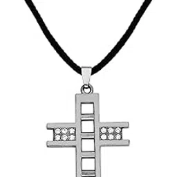 Biker Jewellery Religious Jesus Crusifix Cross With Crystal Stone Black And Silver Zinc Metal And Cotton Dori Pendant Chain For Men And Women SPn2022873-image-30