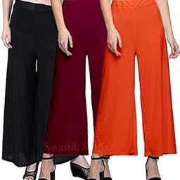 swastik stuffs Stretch Fit Palazzo Pants (Pack of 3)-picture-25
