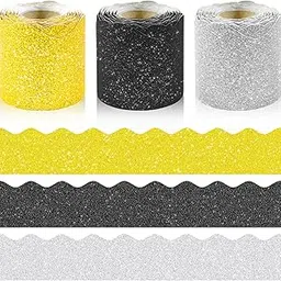 3 Rolls 98.4 Ft Glitter Bulletin Board Borders Set - Sparkly Classroom Borders for Bulletin Board Decorations - Office, School Supplies, Home DIY - Perfect for Teachers, Posters & Birthday Party Decor image 1