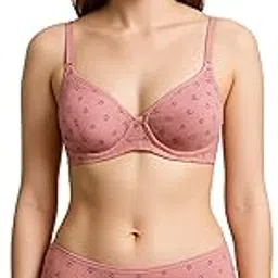 Glowvella Women's Floral Pattern Underwired Bra and High-Waist Brief Set, Dusty Pink-picture-13
