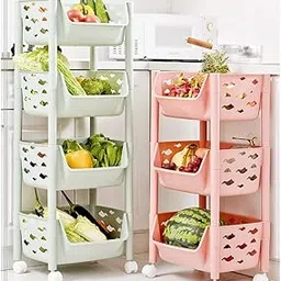 PARASNATH Plastic Skep 3 Layer Basket Fruit & Vegetable Trolley(Pink Colour) Home And Kitchen Fruit Basket Storage Rack Organizer Holders Kitchen Trolley - Made In India (Launching Offer)-image-26