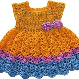 dorchis Baby Girl Dress for 0-6 Months – Woolen Frock for Baby Girl, Handmade with Crochet Yellow-Blue-picture-43