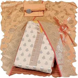 biba Women Beige Silk Blend Banarasi Unstitched Suit Set_FREE SIZE-picture-36