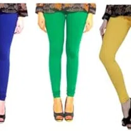 Women's Cotton Regular Full Length Leggings (Combo Pack of 3) Ink Blue, Leaf Green & Lemon Yellow_370TW_3XL_2_BAZ-image-4