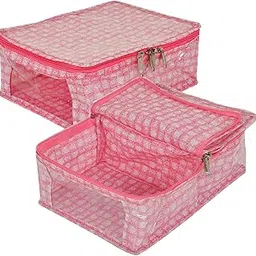Heart Home Under Garment Kit | PVC Coated Check Design Innerwear Bag | Two Partition UG Kit for Man & Woman | Travel Toiletry Kit with Transparent View | Pack of 2 | Pink-picture-30