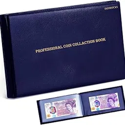40 Pockets Banknote Currency Collecting Album - 20 Sheets Clear Dollar/Note Bill Holders World Money Storage Book Collection Supplies Double-Sided Pages for Trading Cards Stamps Tickets-Blue-image-1