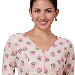 studio shringaar Women Linen Half Sleeve Natural Printed Saree Blouse-picture-28