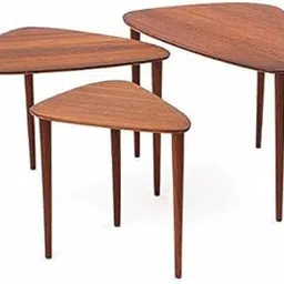 SHIKHA WOOD CRAFT Sheesham Wood Triangular Nesting Table | Multipurpose Wooden Bedside Stools, Sofa Side Peg Tables Furniture for Living Room, Bedroom, Office, Hotel and Home (Set of 3-Natural Finish) image 1