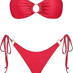 F&M Fashion Women's Triangle Bikini Sets Bandeau O Ring Strapless Side Tie Thong Swimsuit Two Piece Bathing Suit-picture-34