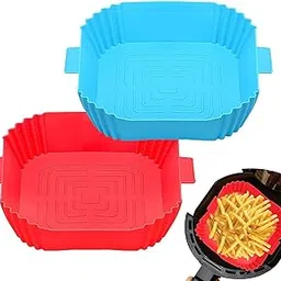 QOZARY Silicone Air Fryer Liners, Square Silicone Air Fryer Basket, Heat Resistant Easy Cleaning Air Fryers Oven Accessories, Reusable Air Fryer Silicone Bowl, Silicone Baking Tray-Multicolor (2pcs)-picture-53