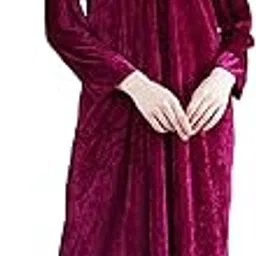 anglina Women's Woolen Winter Embroided Neck Shaneel Nighty/Nightwear/Maxi/Nightgown-picture-27