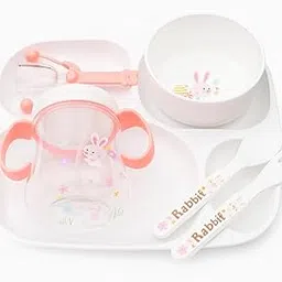 7Seas Baby Feeding Set 6 Pcs, Baby Led Weaning Supplies, Baby Spoons, Bowl, Divided Plate, Two Handle Cup & Little Sound Toy,First Stage Solid Food Eating Utensils - 6+ Months-image-5