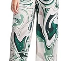 fablestreet Marble Print Wide Leg Trousers - Green and Grey-picture-51