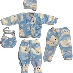 Cute Collection New Born Baby Winter Wear 0-3 Months Keep Warm Cartoon Printing Baby Cotton Clothes 5 PCs Sets (Multicolor, 0-3 months), Printed-picture-29